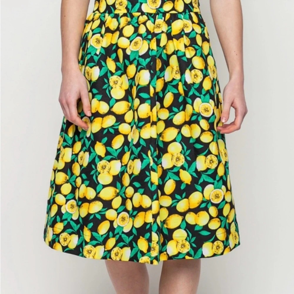 Compania Fantastica Womens Size Small Lemon Print Pleated A-Line Skirt 2450